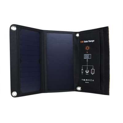 Amazon best selling Sunpower foldable Dual USB 15 Wattage solar panel charger for mobile phone