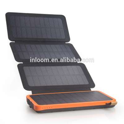 Factory Price 2017 New 4 Foldable Solar Panel Portable 10000MAH 2A Dual USB Solar Charger Power Bank