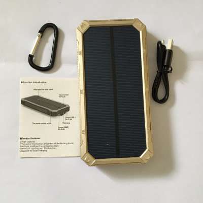 Factory Price 15000mAh Dual USB silver housing Solar Charger with torch and sling for mobile phone